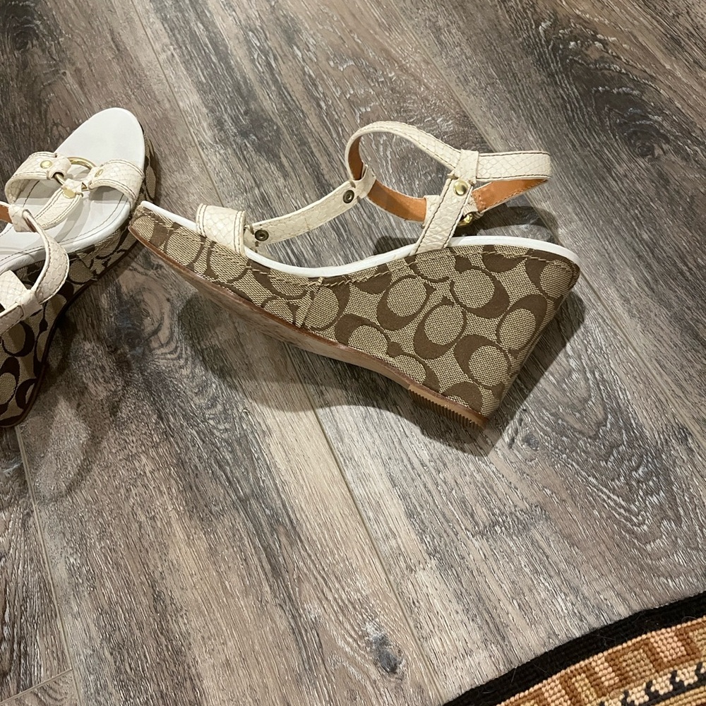 Coach Beige and Brown Wedge Sandals